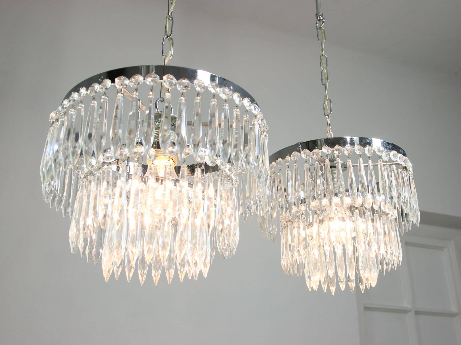 Vintage Italian Crystal & Chrome Chandelier, 1970s