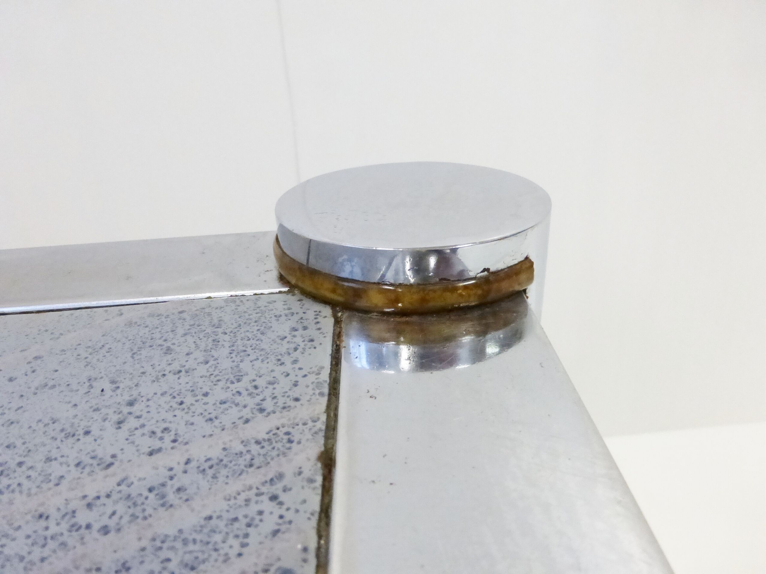 Large coffee table in ceramic and chrome signed 1970 De Nisco vintage 70's space age