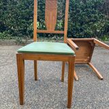 2 art deco dining room chairs in solid wood and green leather