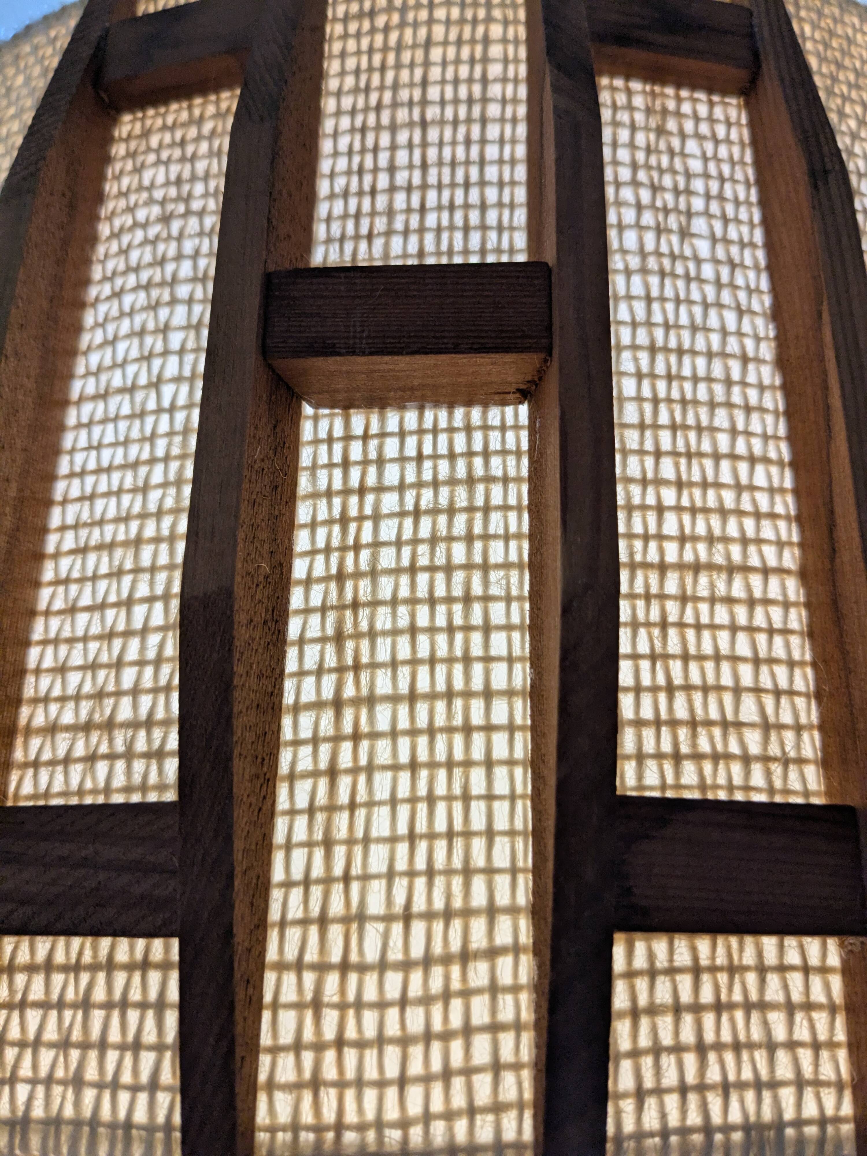 Pair of Scandinavian wooden and fabric pendant lights from the 60s