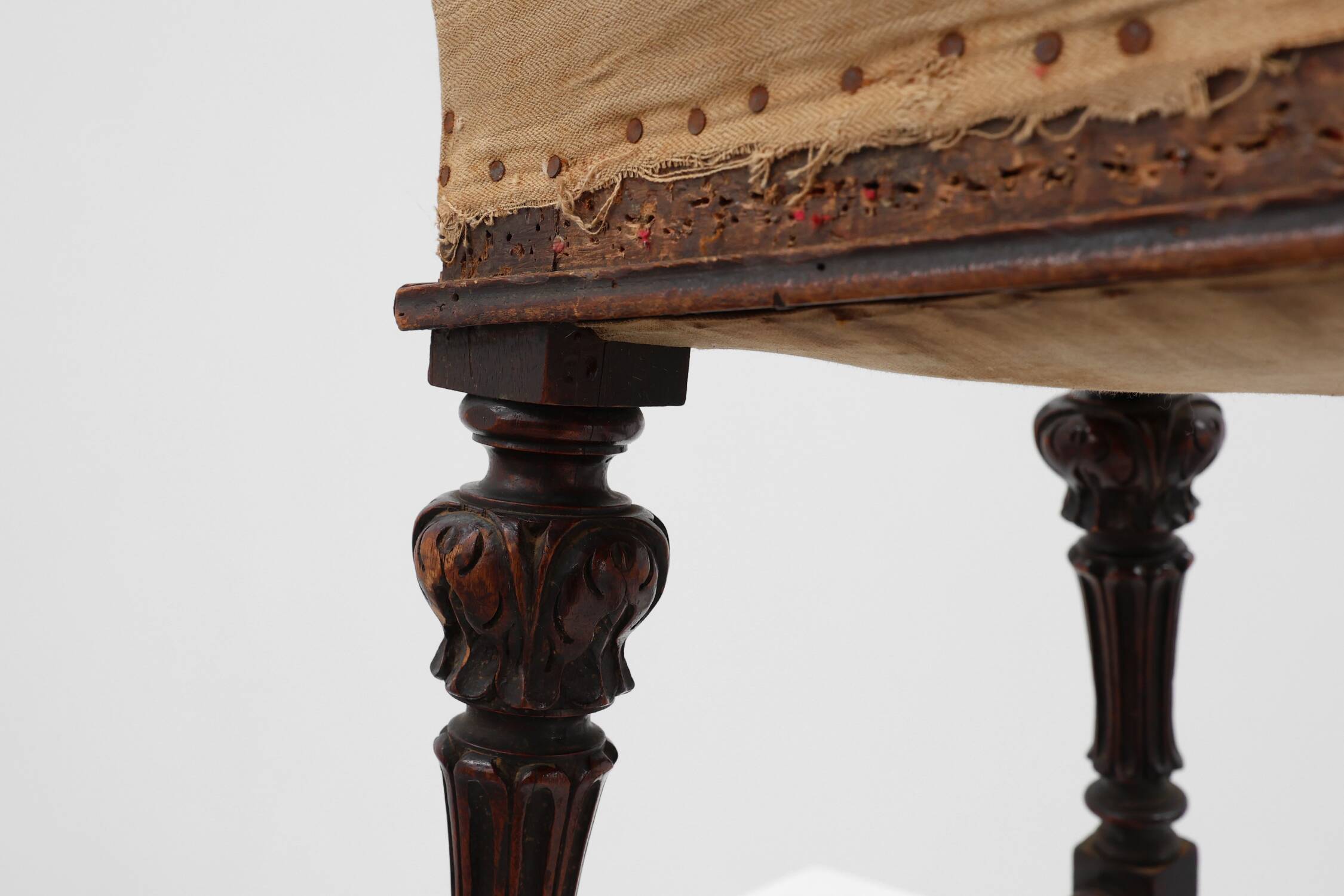 Baroque 19th century oak stool in Louis XV style, France