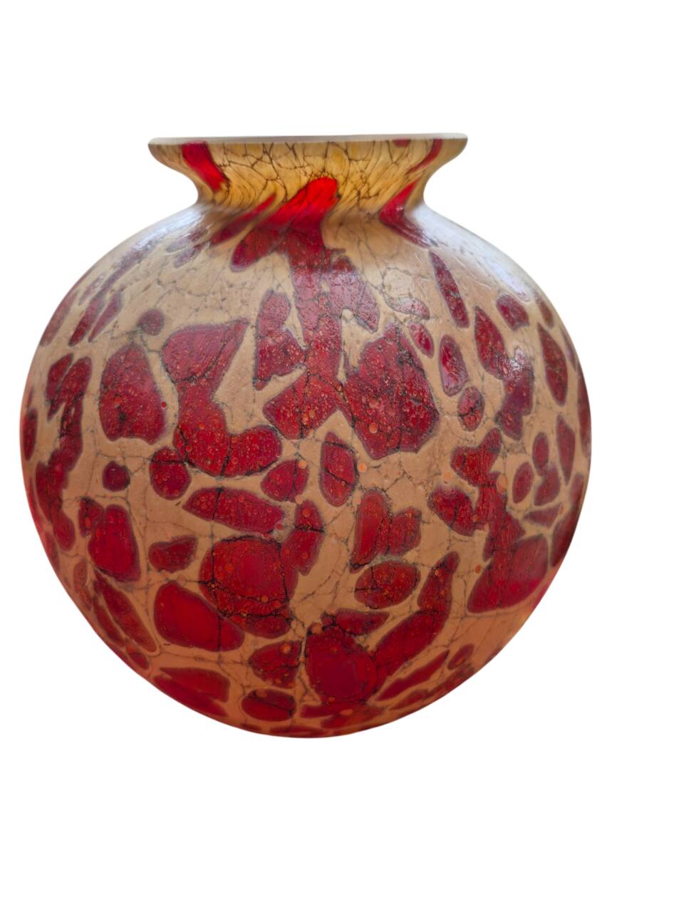 Red and brown glass ball vase, France 1930