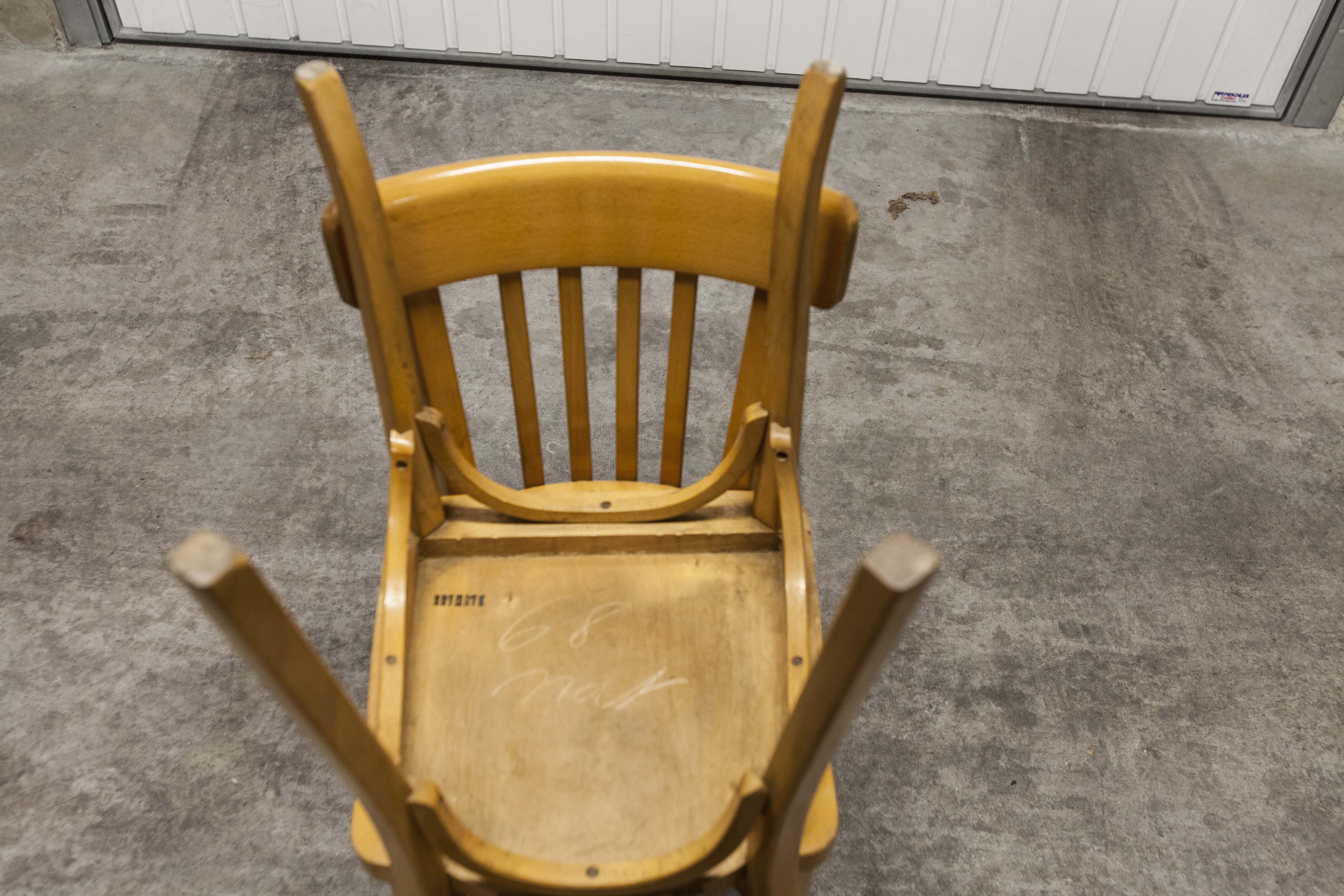 Pair of chairs bistro Baumann 1970s honey color