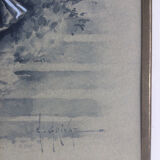 Elegant with birds, wash and gouache by Eugene GRIVAZ, 1860-1918