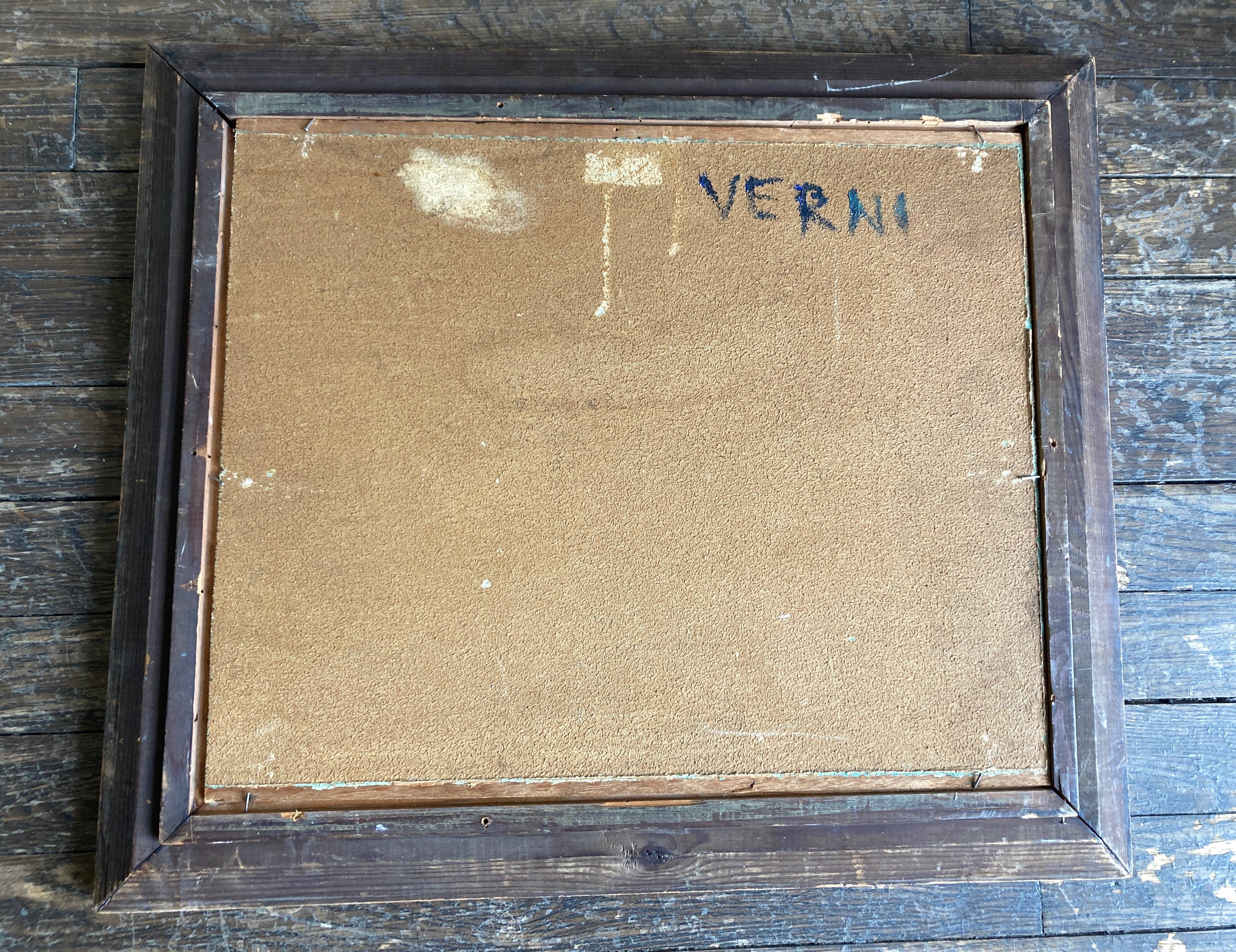 Odalisque au rideau rouge huile sur bois vers 1950