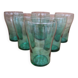 Set of 6 green glass glasses 1970