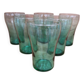 Set of 6 green glass glasses 1970