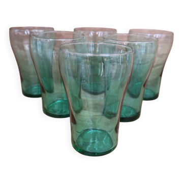 Set of 6 green glass glasses 1970