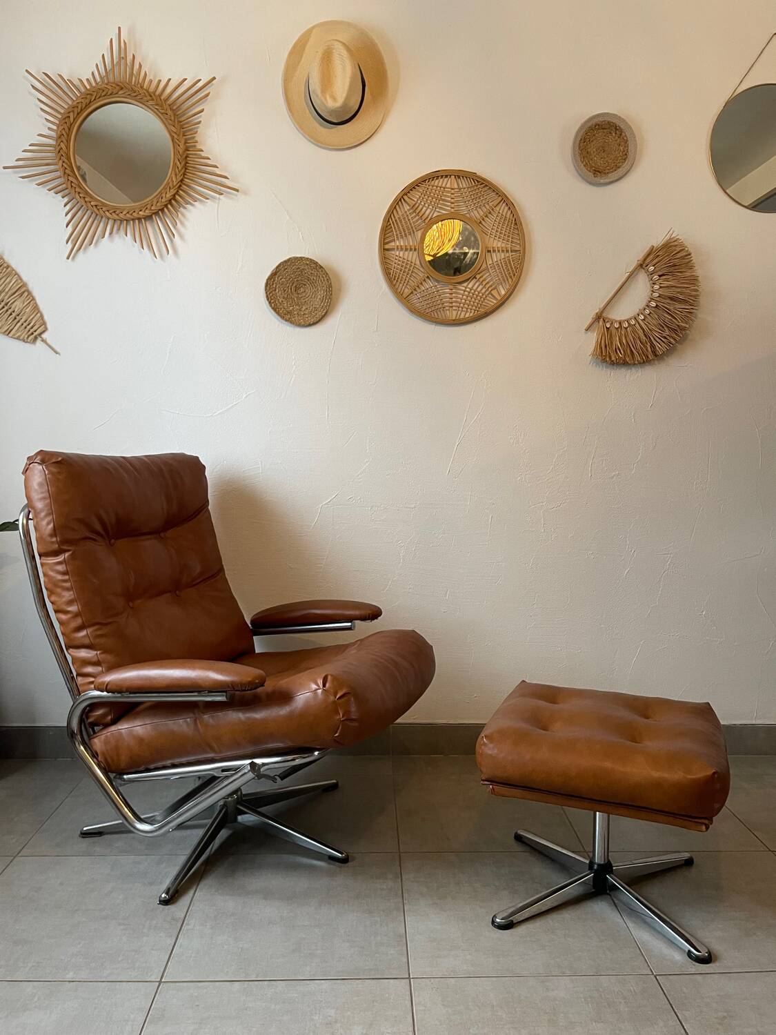 Vintage reclining lounge chair and footrest