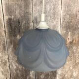 Old Blue Molded Glass Pendant Lamp + Vintage Screw Socket #A708