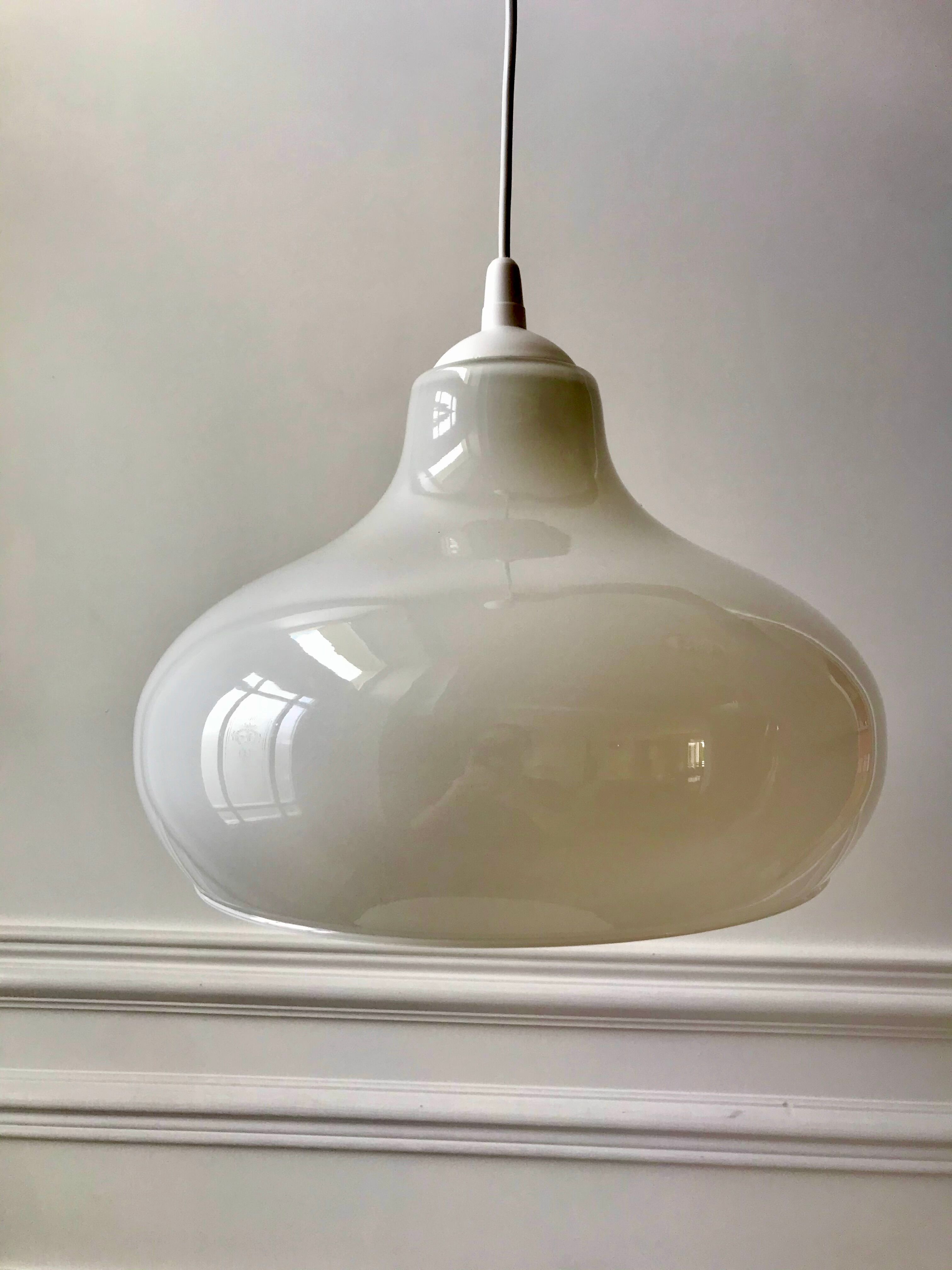 pendant light in white opaline mushroom design from the 70s