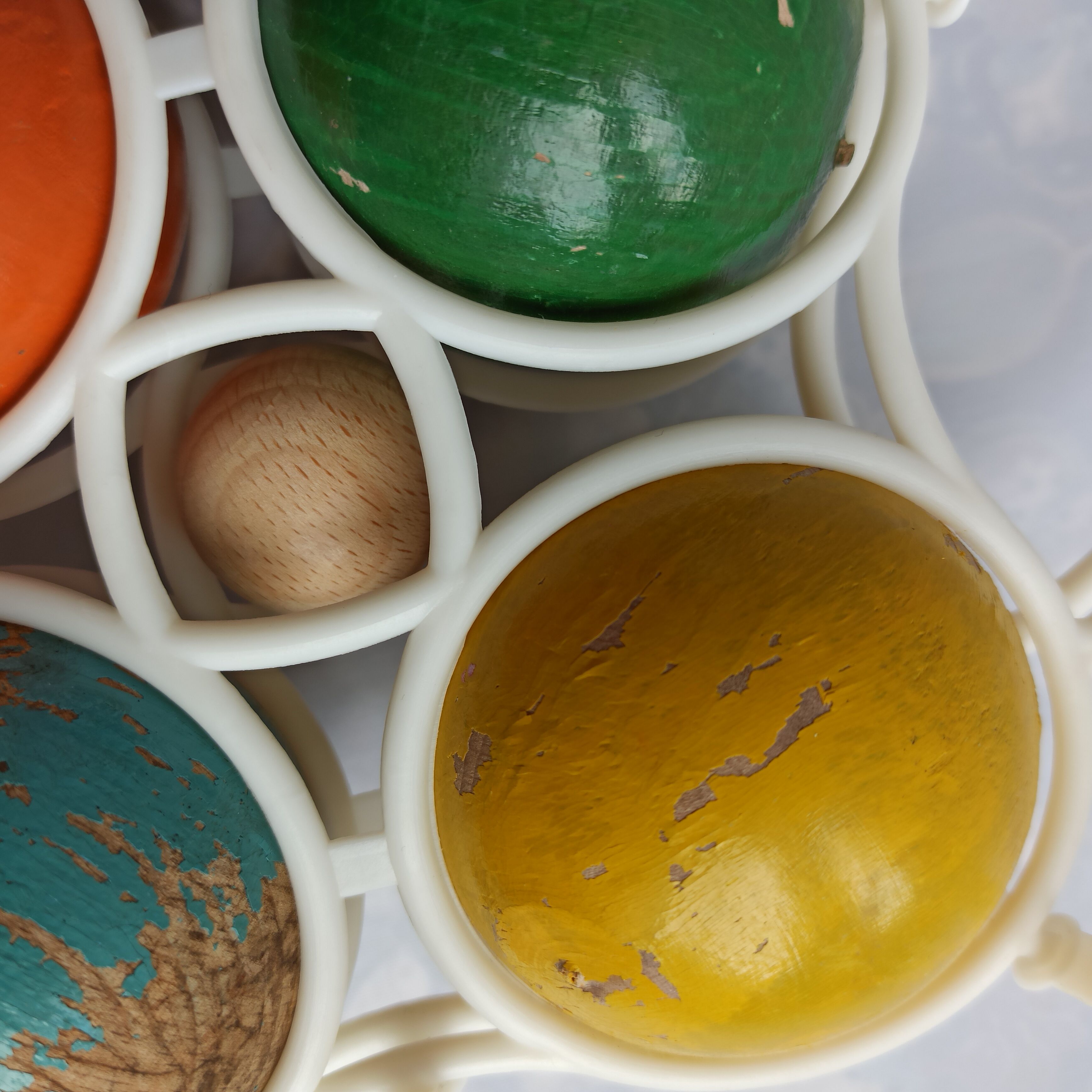 Vintage Jura multicoloured wooden petanque