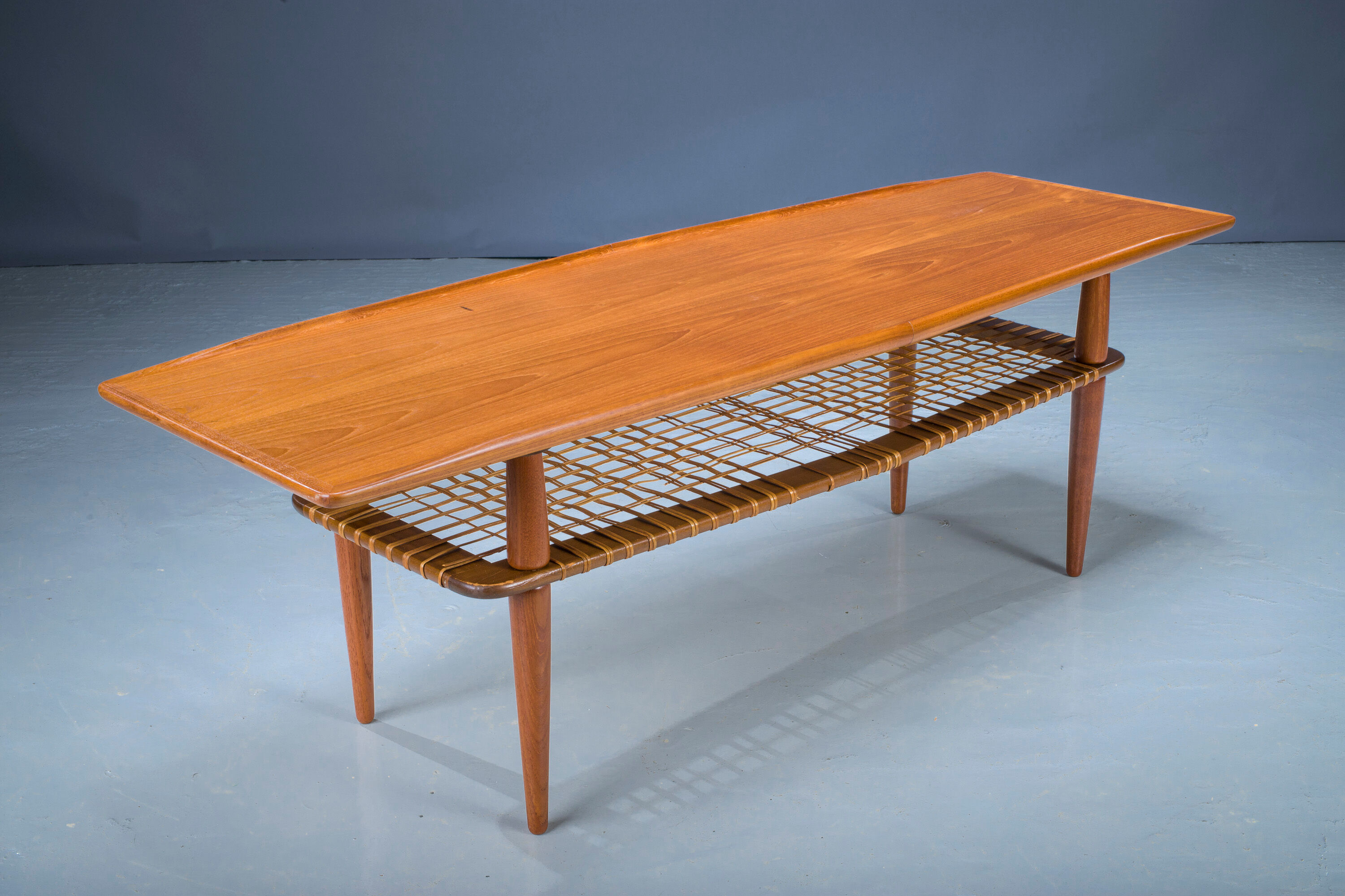 Mid-Century Coffee Table in Teak & Rattan