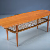 Mid-Century Coffee Table in Teak & Rattan