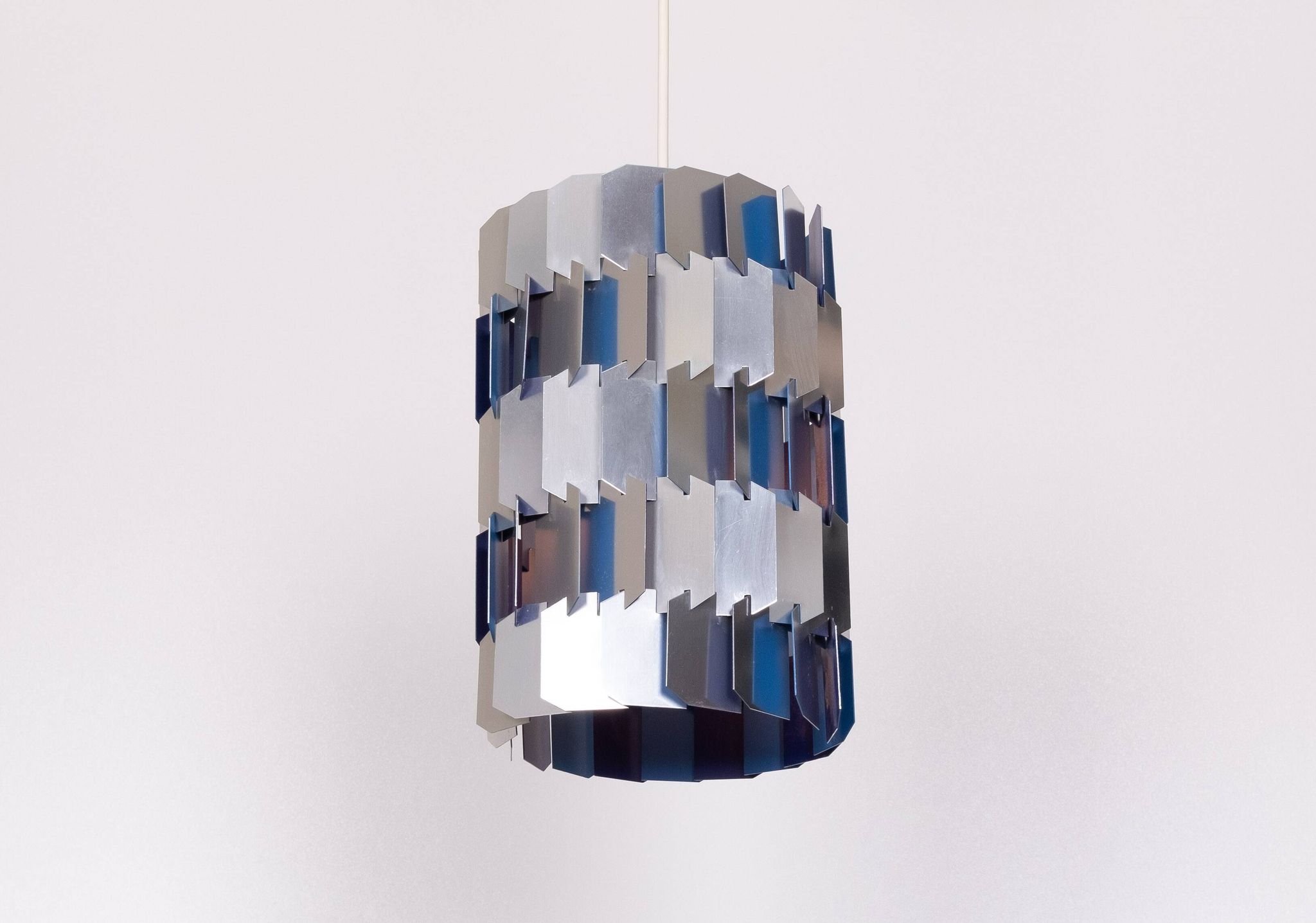 Silver & Blue Facet pendant by Louis Weisdorf for Lyfa, 1960s Denmark