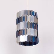 Silver & Blue Facet pendant by Louis Weisdorf for Lyfa, 1960s Denmark