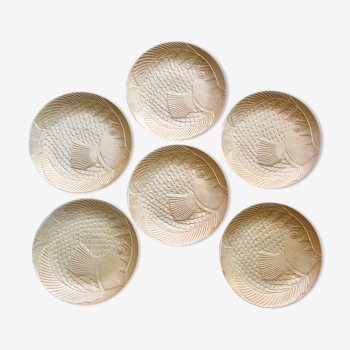 Village stoneware plates with fish pattern