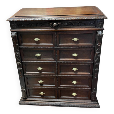 Pupitre meuble écritoire à tiroirs ancien