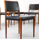 Set of 6 wooden Dining Chairs with black Leather, 1960