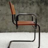 Fauteuil vintage en cuir et acier tubulaire, 1960