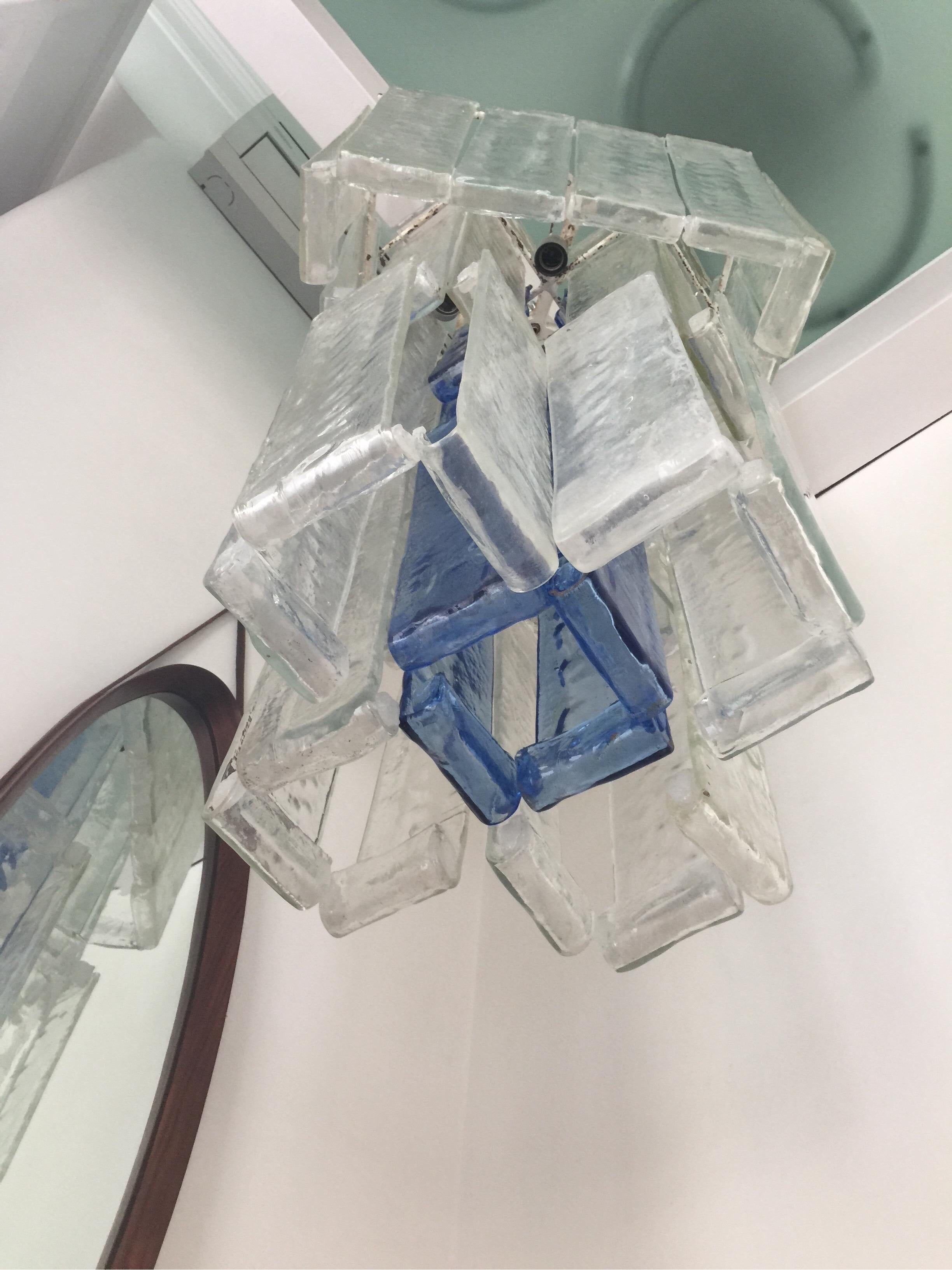 Lustre en verre clair et bleu de Fratelli Toso Murano années 1970