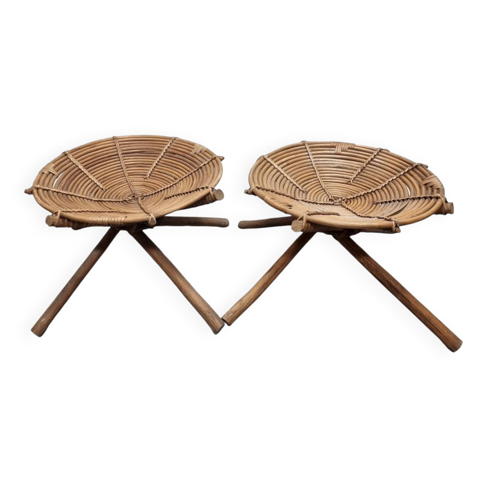 Vintage African Rattan Stools, 190s