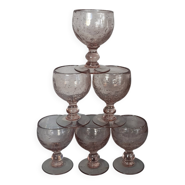 Biot 6 verres soufflés bullés, petit modèle Ballon, couleur améthyste SD207