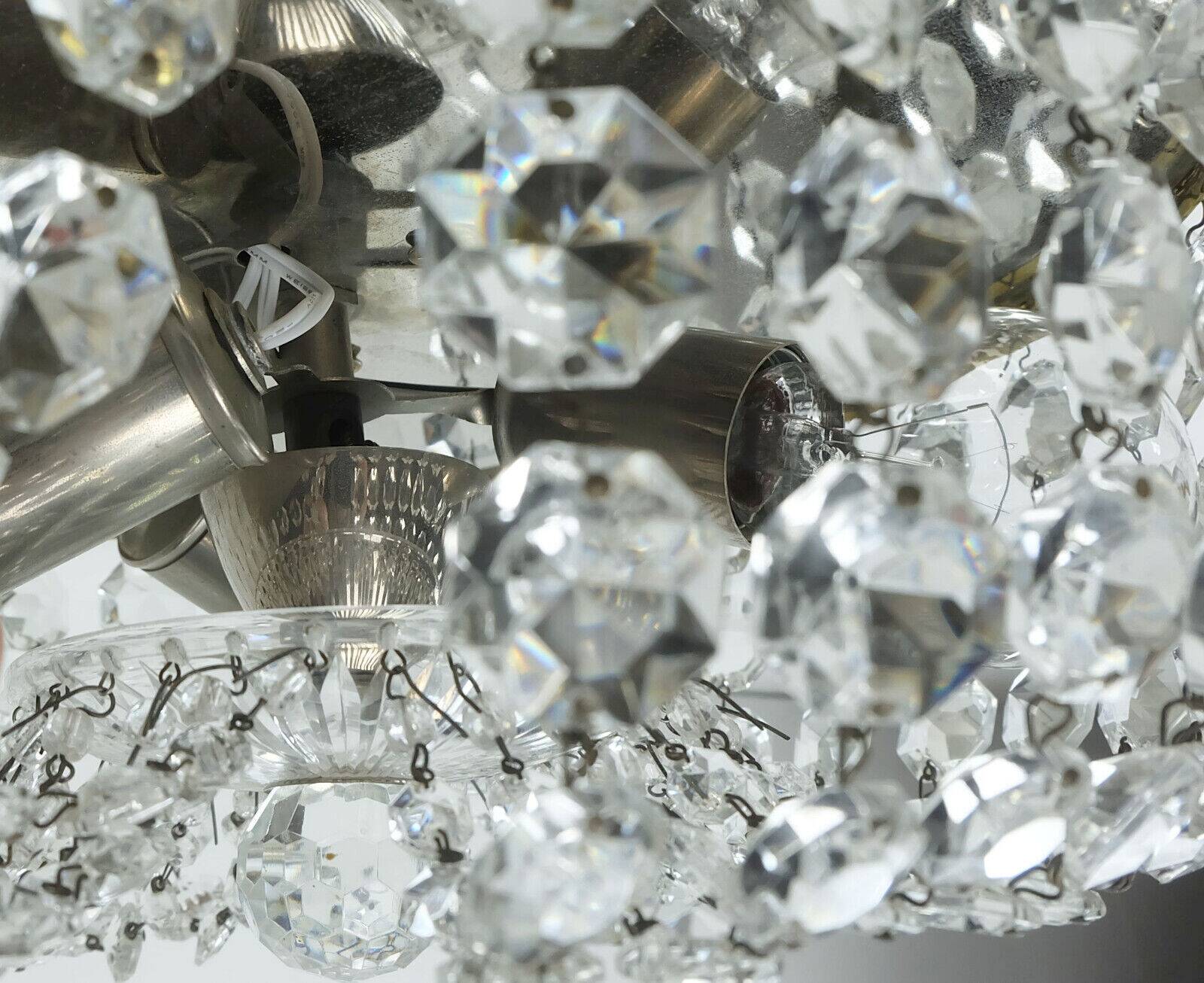 Crystal glass ceiling light plafoniere brass metal 60s hollywood regency style