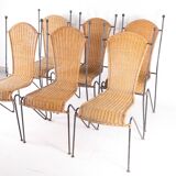 Set of 6 iron and wicker chairs