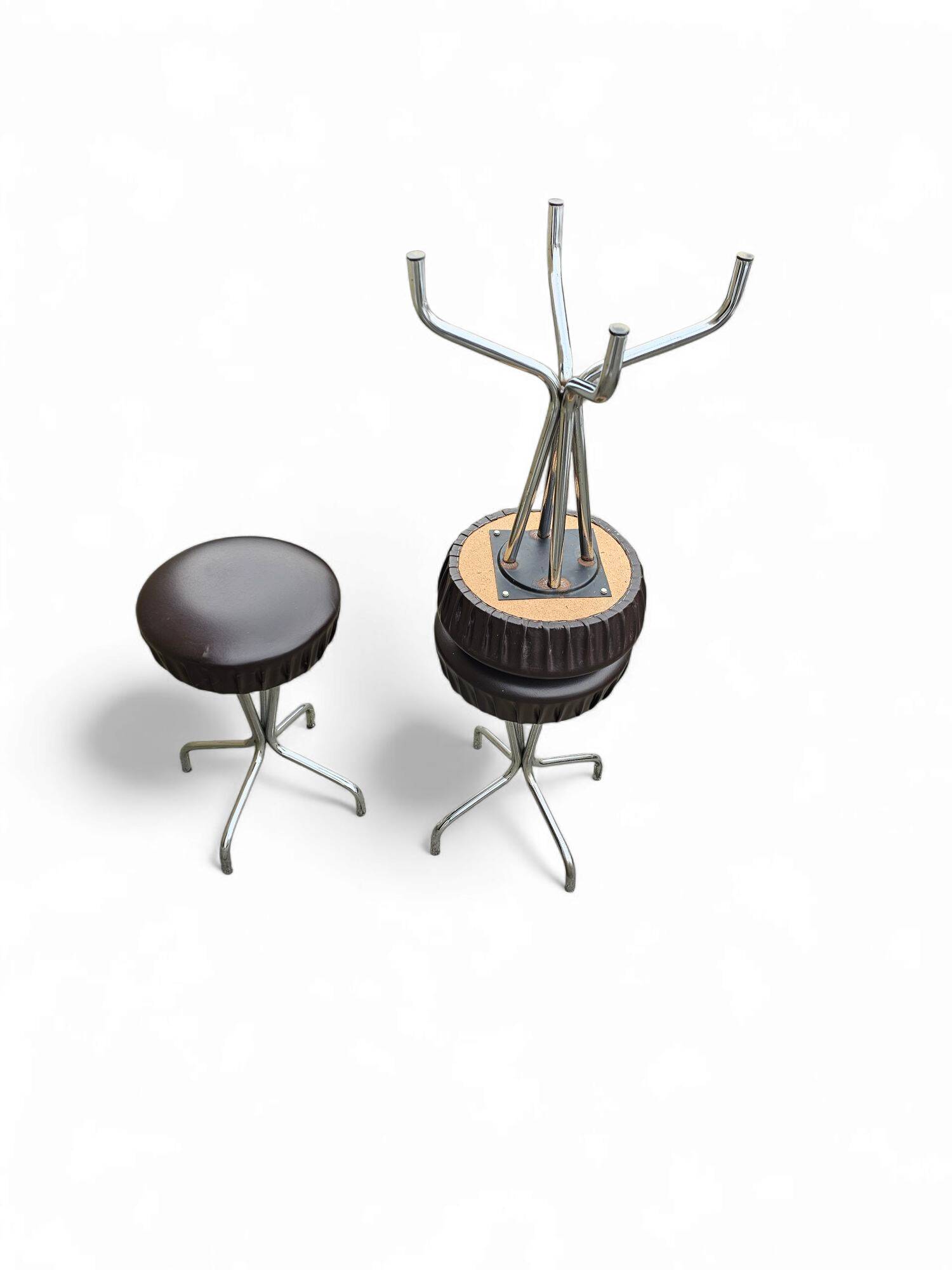 3 x stool / black top / chrome frame / 1970s  / Height 53 Depth 40 cm
