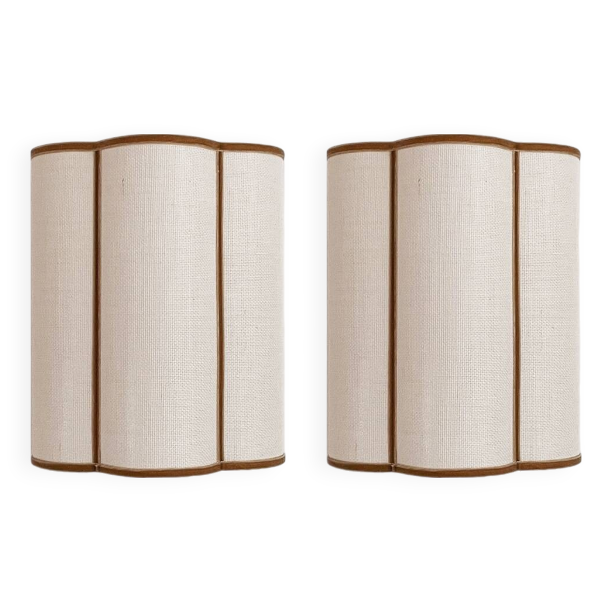 Pair of ecru jute and velvet braid wall lights