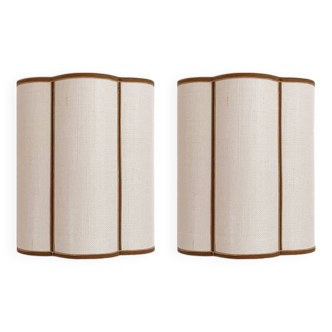 Pair of ecru jute and velvet braid wall lights