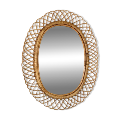 Grand miroir par Franco Albini en rotin et bambou, Italie 1960's