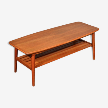 Midcentury two tier teak slatted coffee table