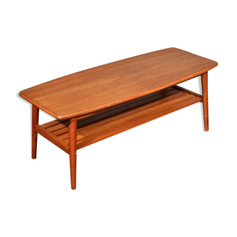 Table à café lattes de teck de deux rangs du milieu du siècle