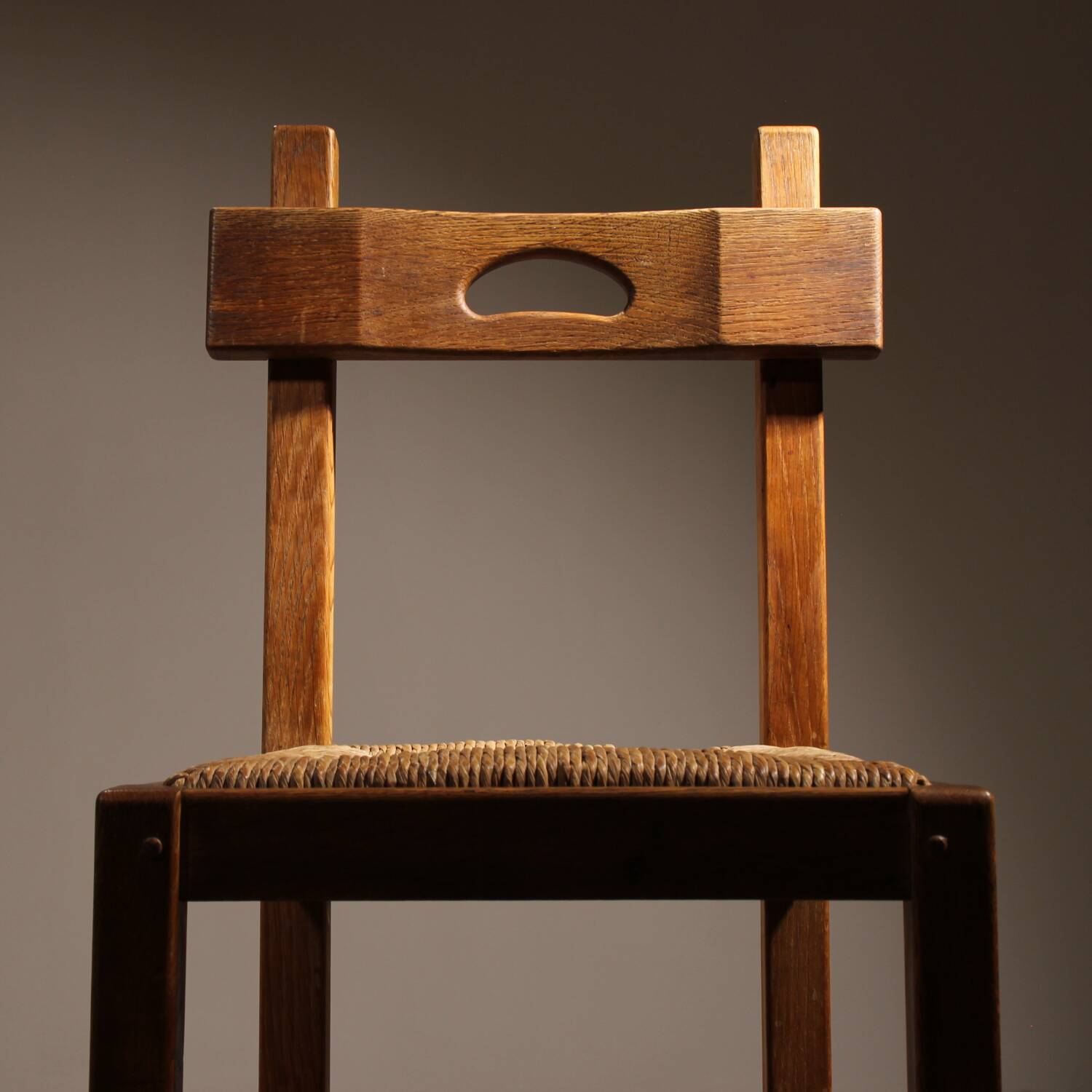Brutalist Pair of Oak & Rush Chairs | Europe 1960s