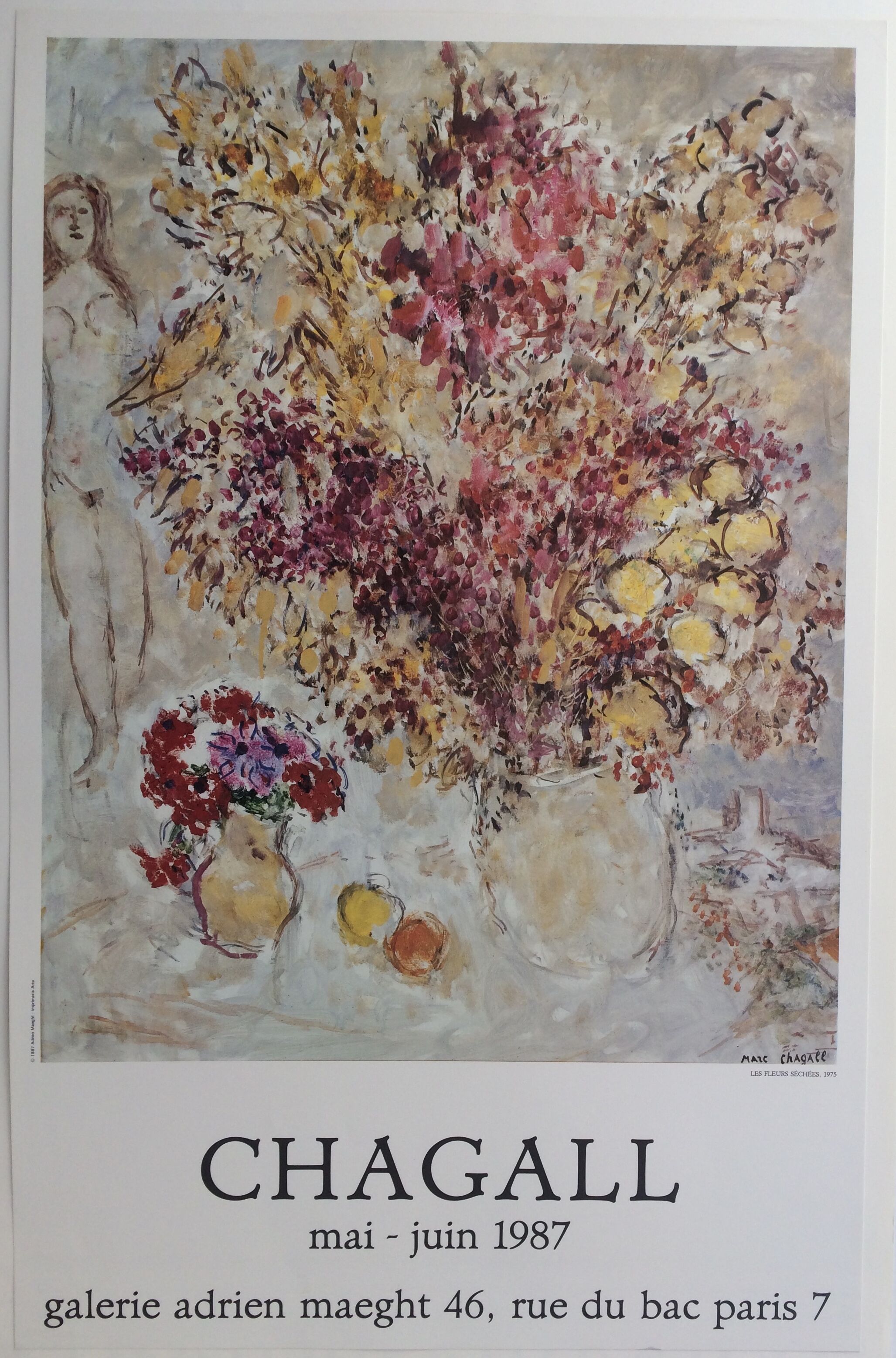 Marc chagall (after), galerie adrien maeght, 1987. original exhibition poster