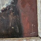 Oil on mounted paper - Portrait of a peasant woman signed, 18th century