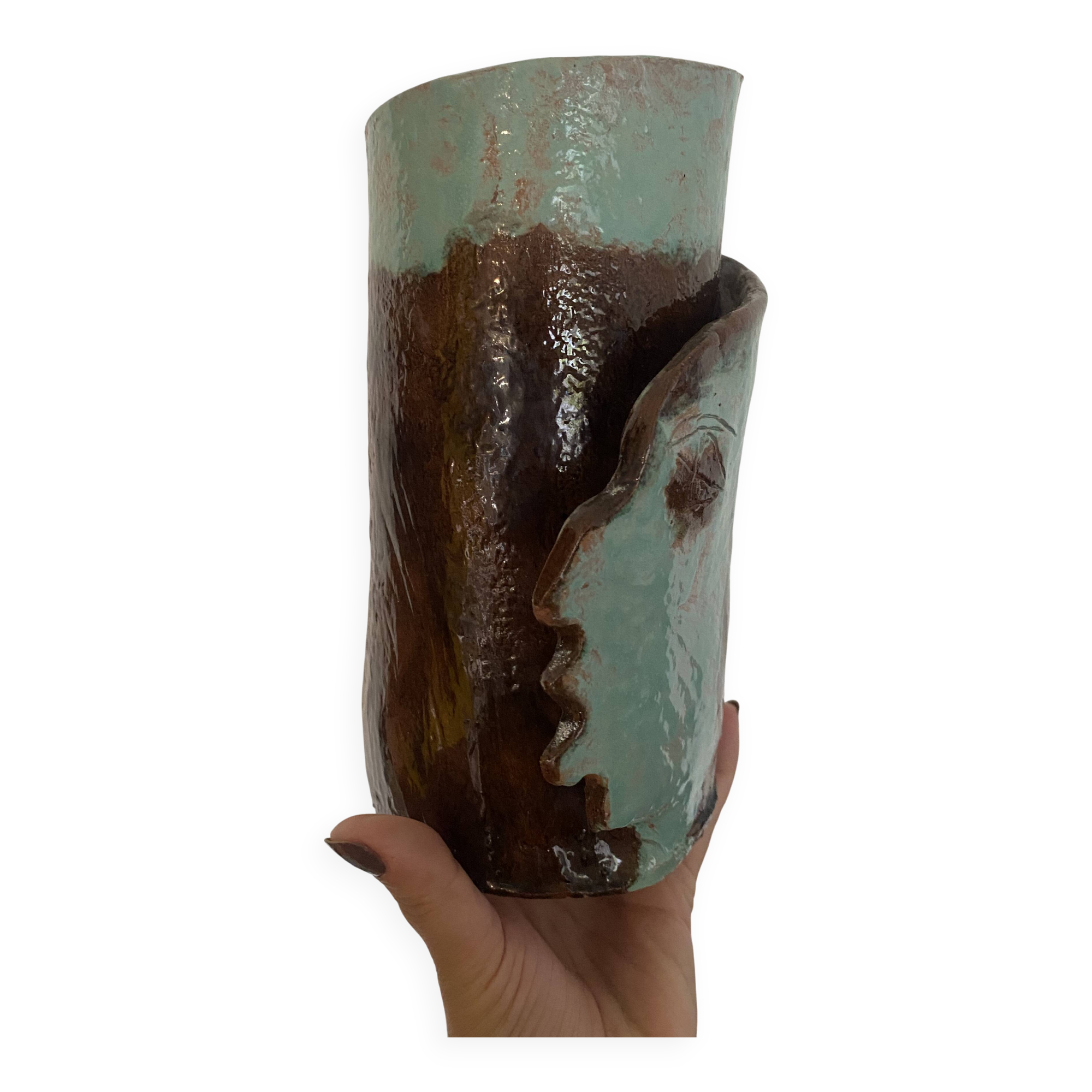 Artist's vase in glazed ceramic – abstract sculptural face