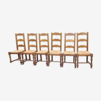 Lot de 6 chaises paillées en bois