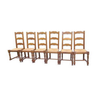Lot de 6 chaises paillées en bois