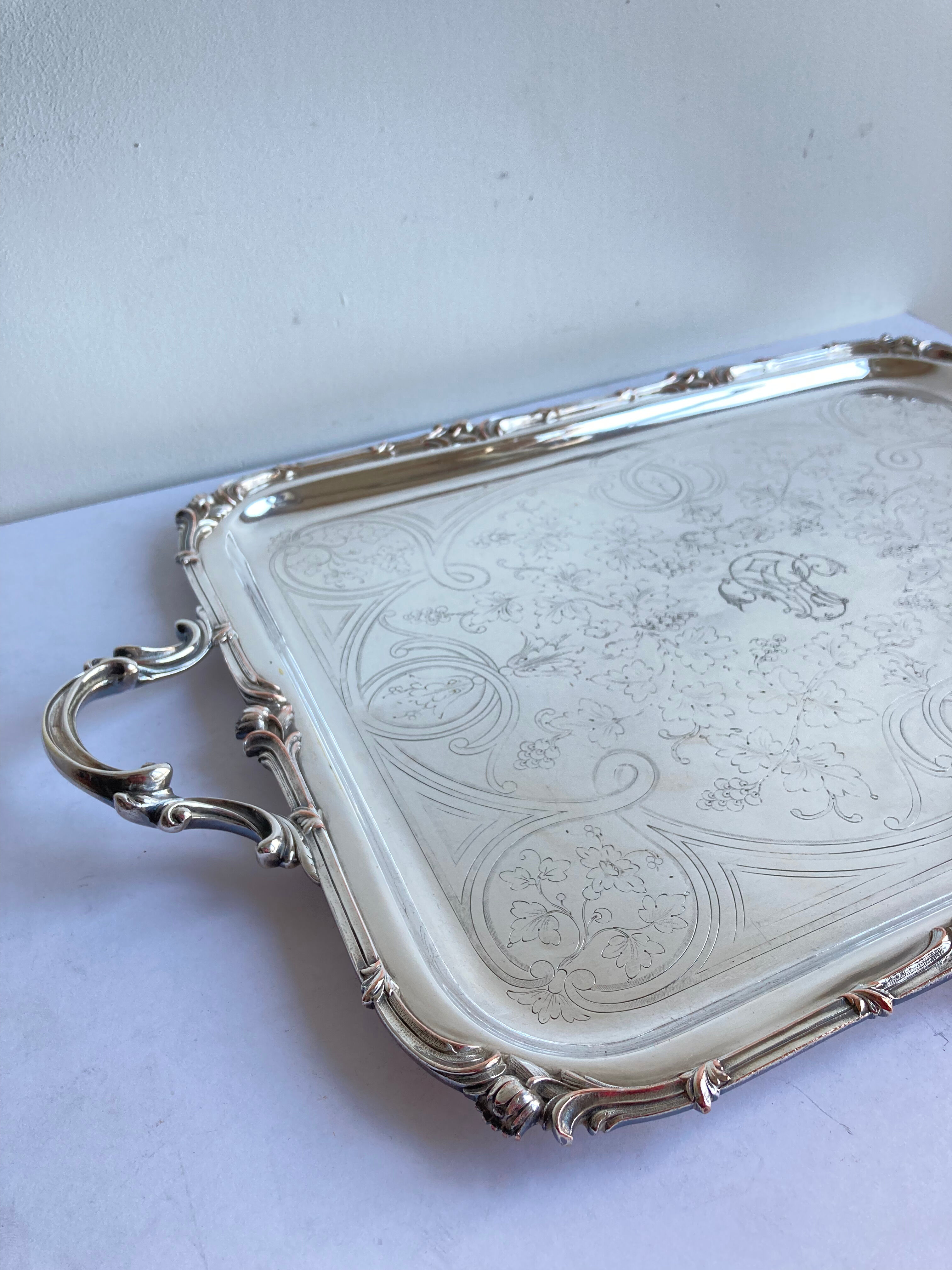 Old flat tray of service Christofle model rockeries silver metal