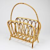 Bamboo and rattan magazine rack in the style of Franco Albini, Italy, 1970s.
