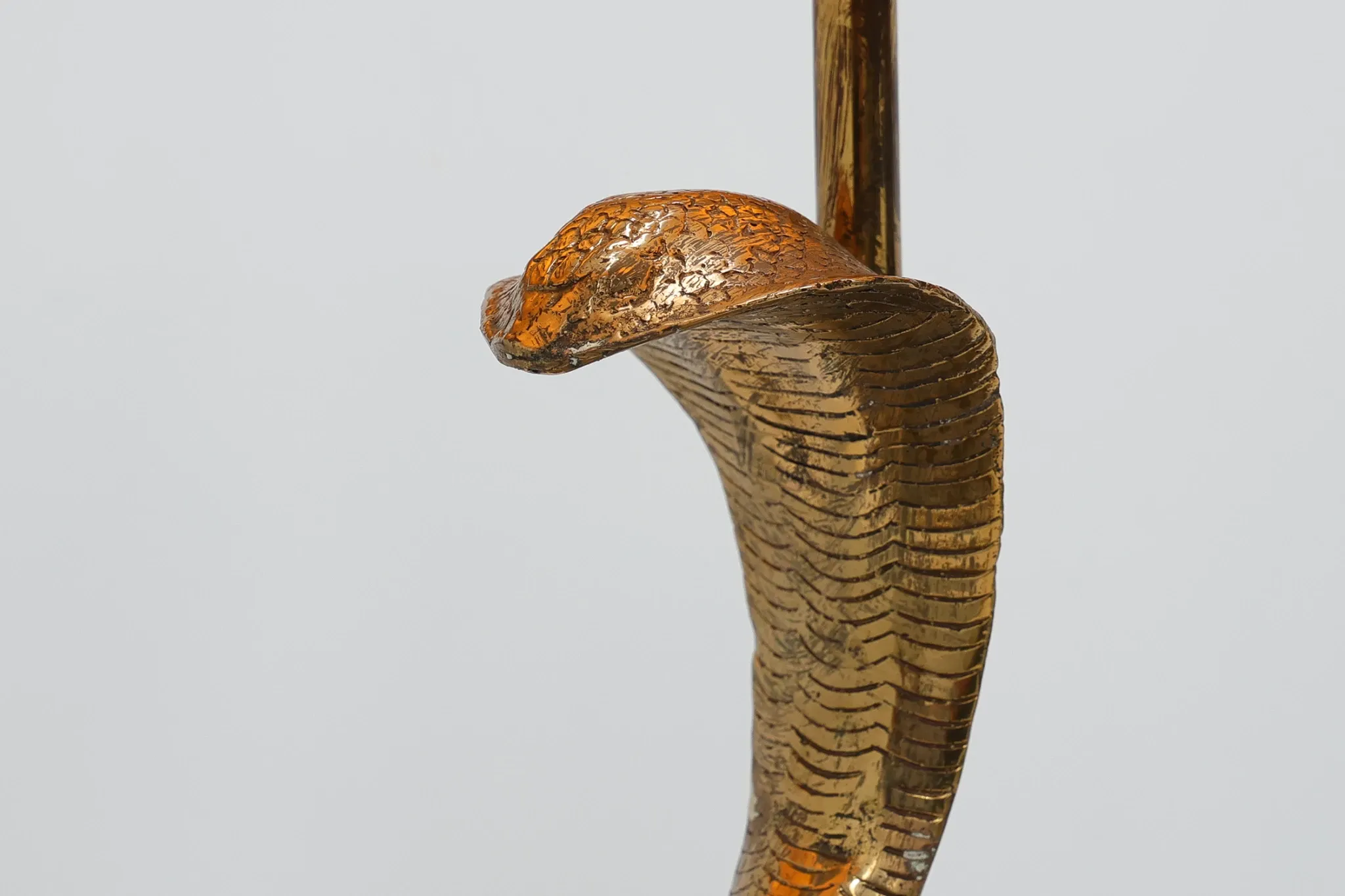 Hollywood Regency Brass Cobra Table Lamp with Brown Shade, France, 1970s