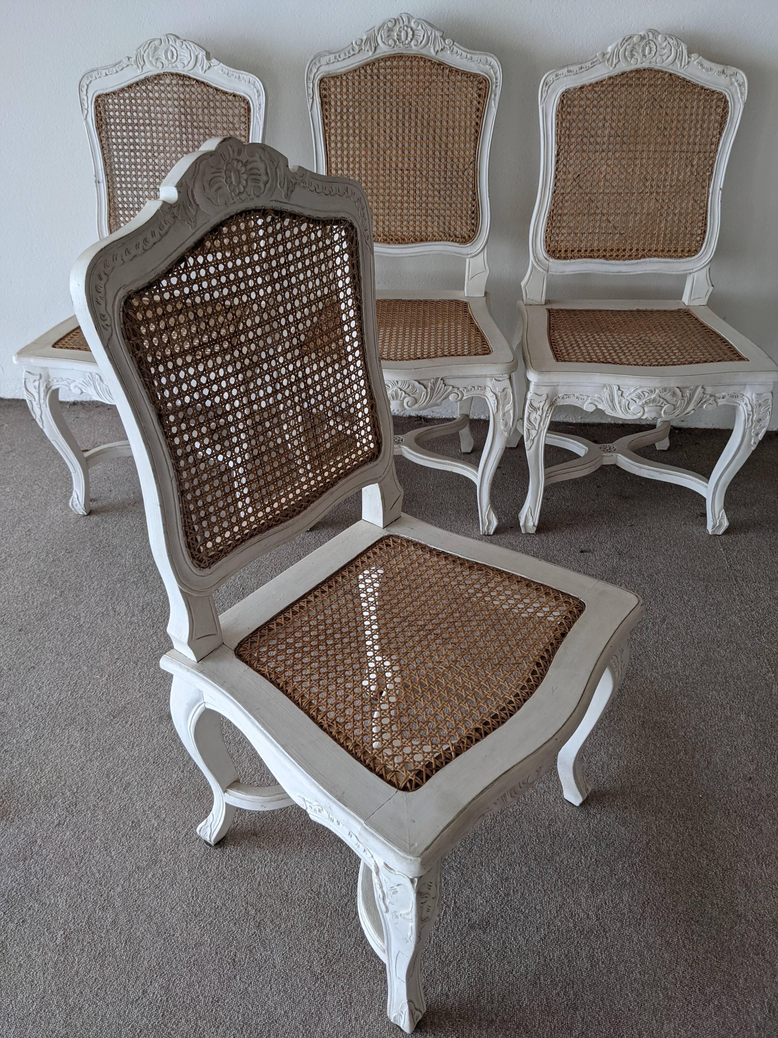 4 cannate chairs in patinated wood