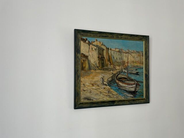 Painting signed Filhos oil on panel 1950 "Port de Martigues".