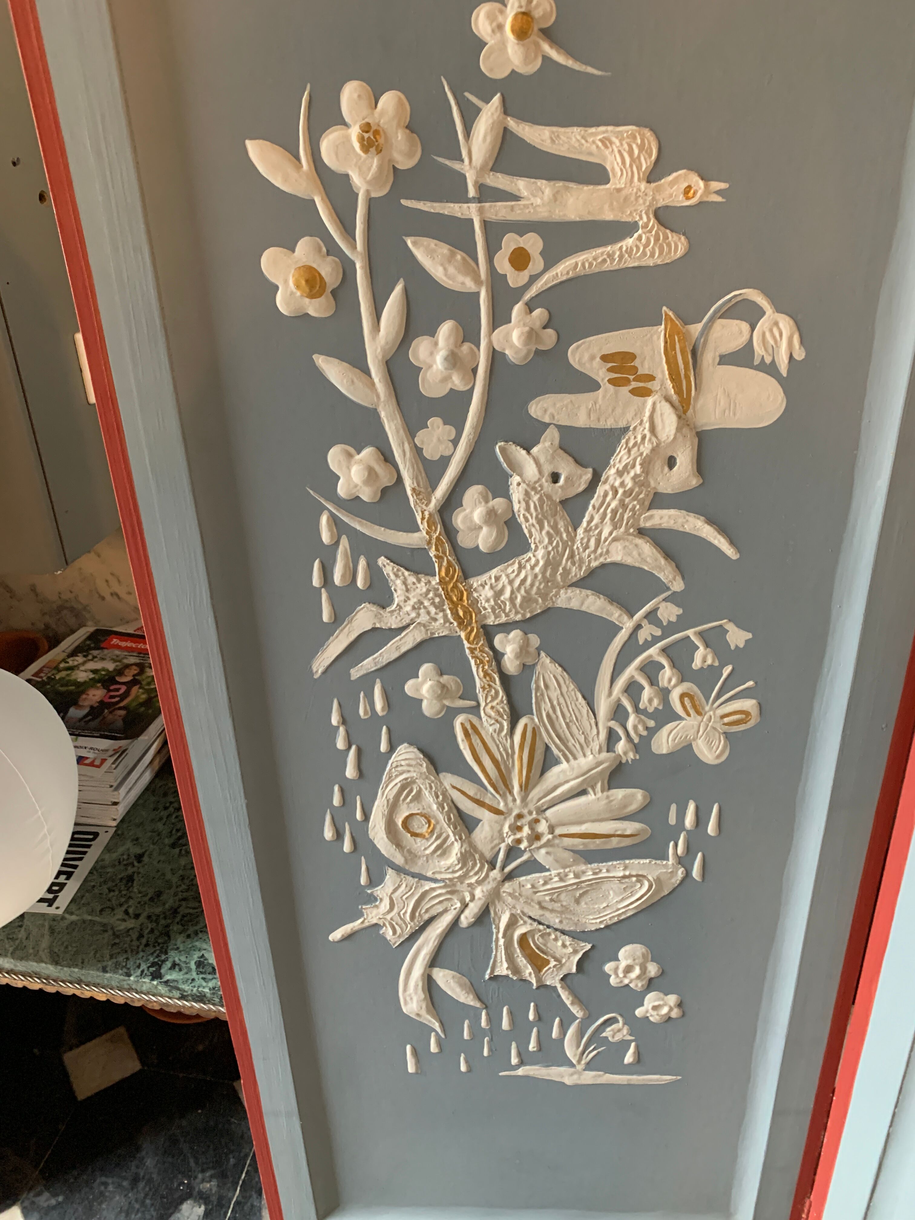 Claustra Expressionist screen " 4 Seasons & 4 Elements ", figurative painting, ca 1940