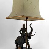 Sculptural lamp in bronze with double patina representing Indra on Airavata
