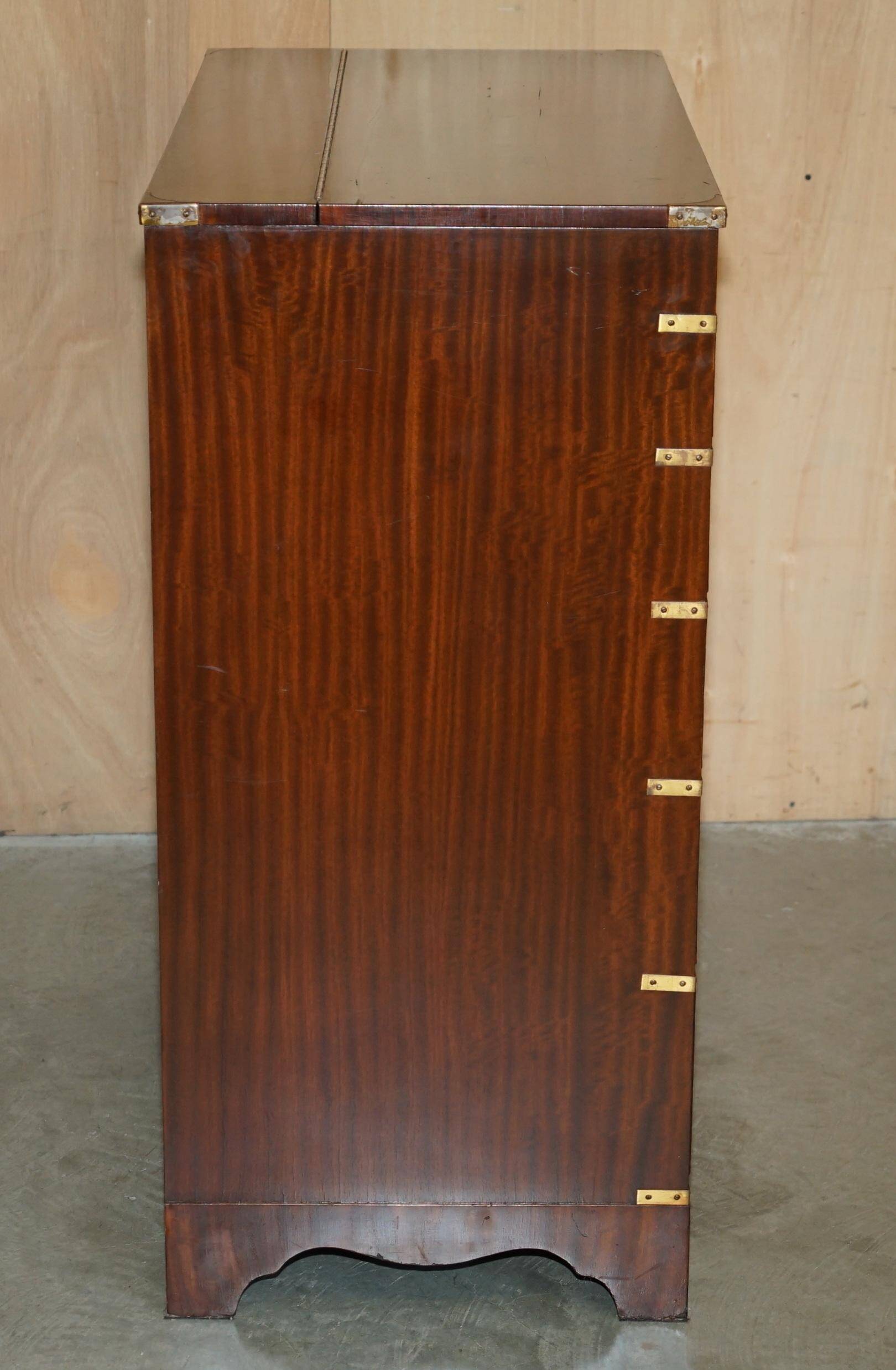 Vintage military commode FINE hardwood, brass and leather.