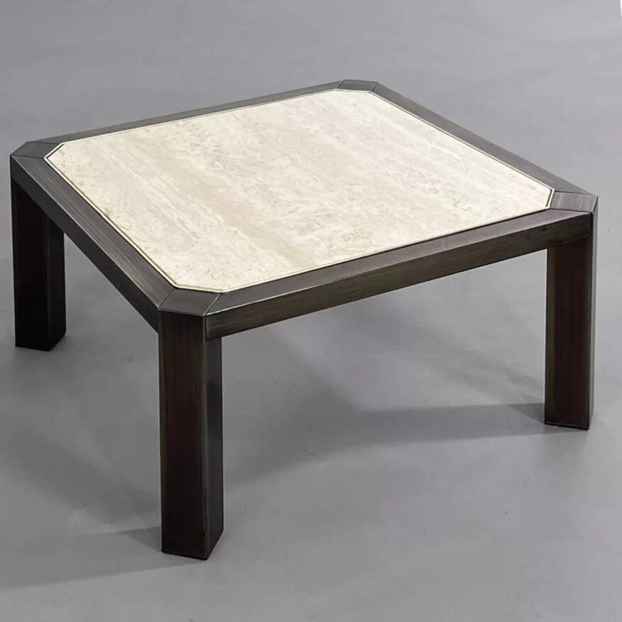 Square travertine and metal coffee table by BC Design